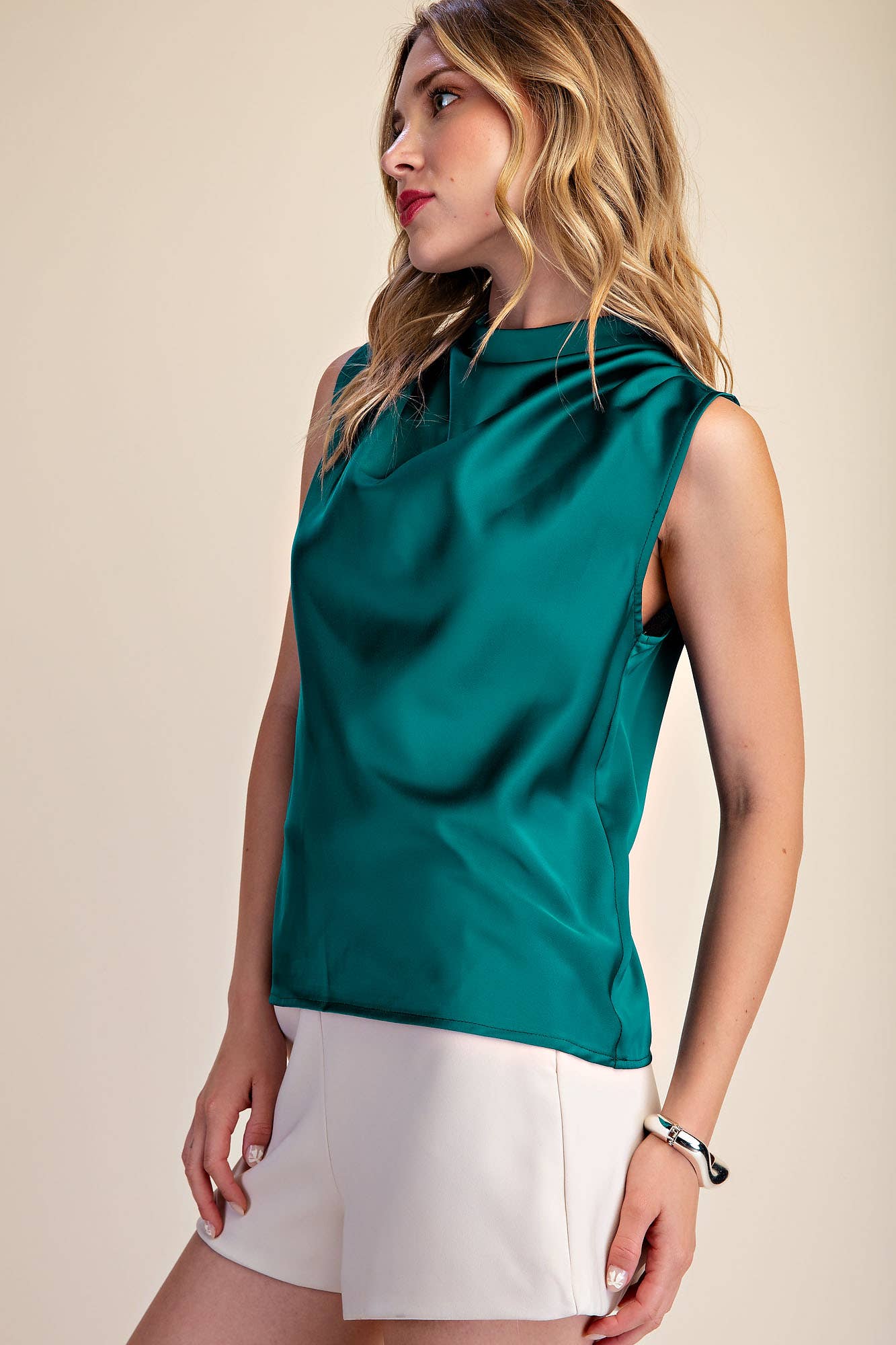 The Emery Satin Cowl Neck Top