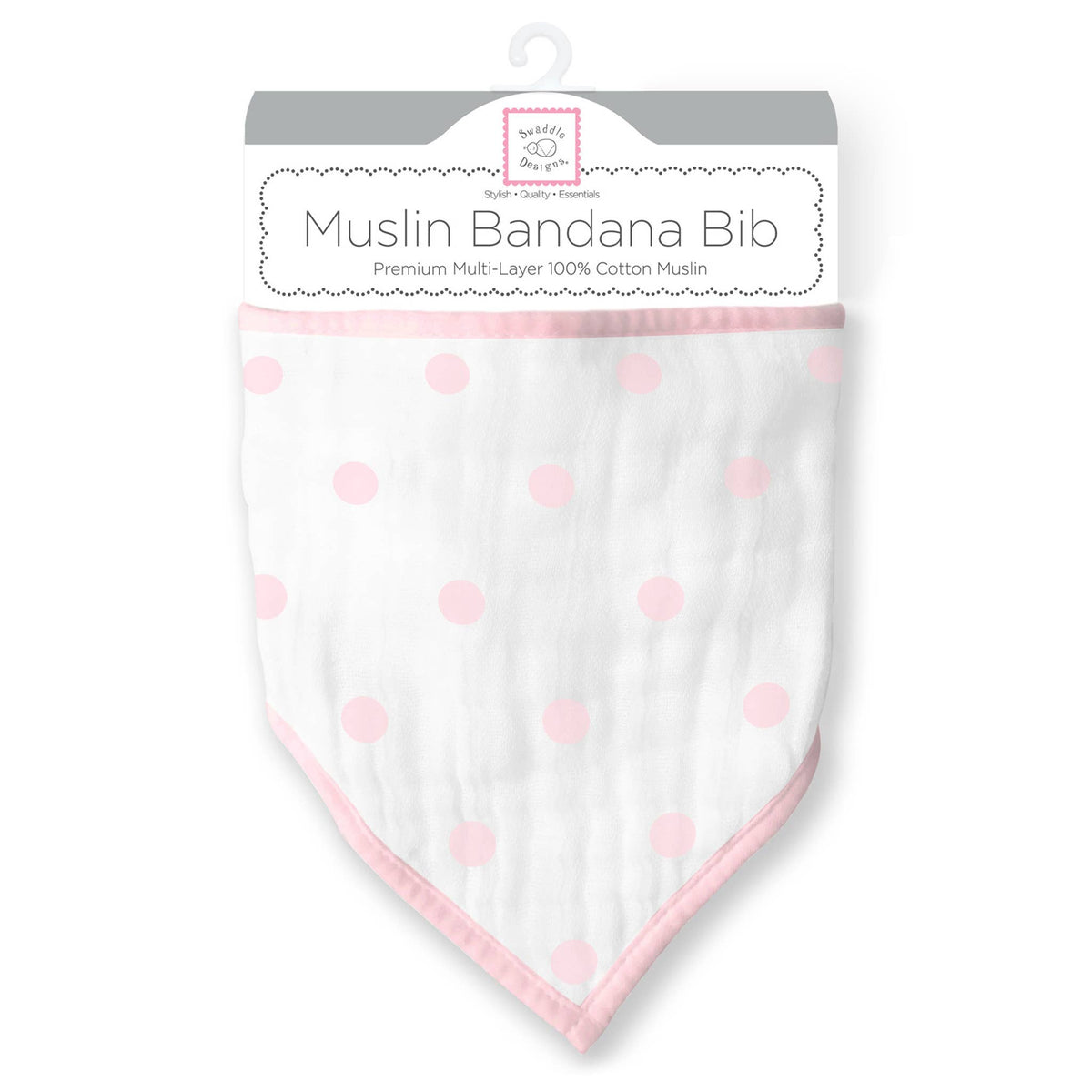 Muslin Bandana Bib, French Dots, Pastel Pink