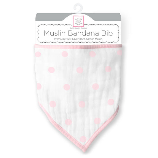Muslin Bandana Bib, French Dots, Pastel Pink