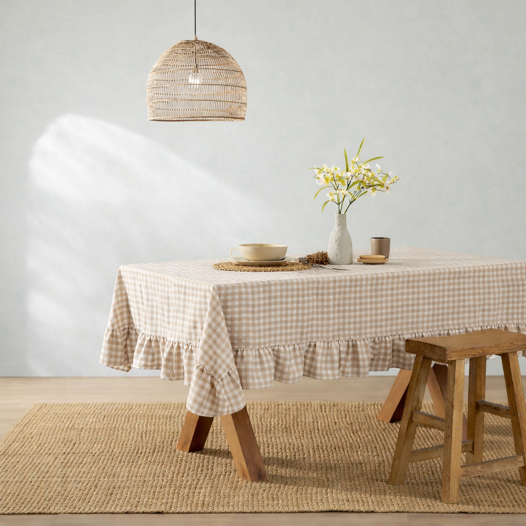 Corcovado Tablecloth (Beige Gingham): 60x102 inch