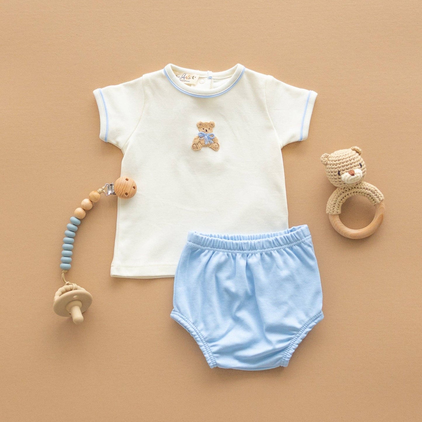 Bear Hugs Diaper Cover Set - Sky