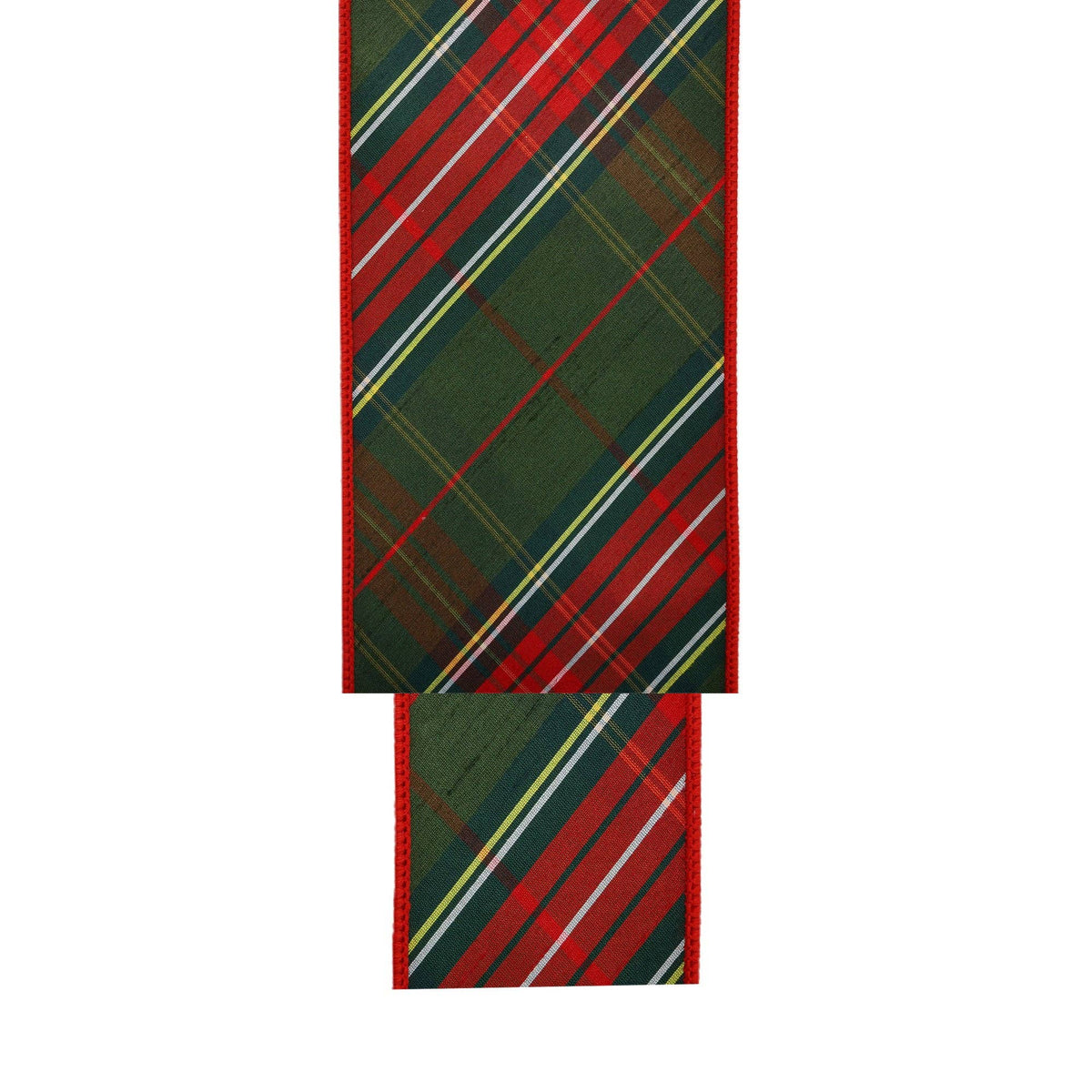 Wired Dupioni Ribbon | Red/Dark Green Plaid