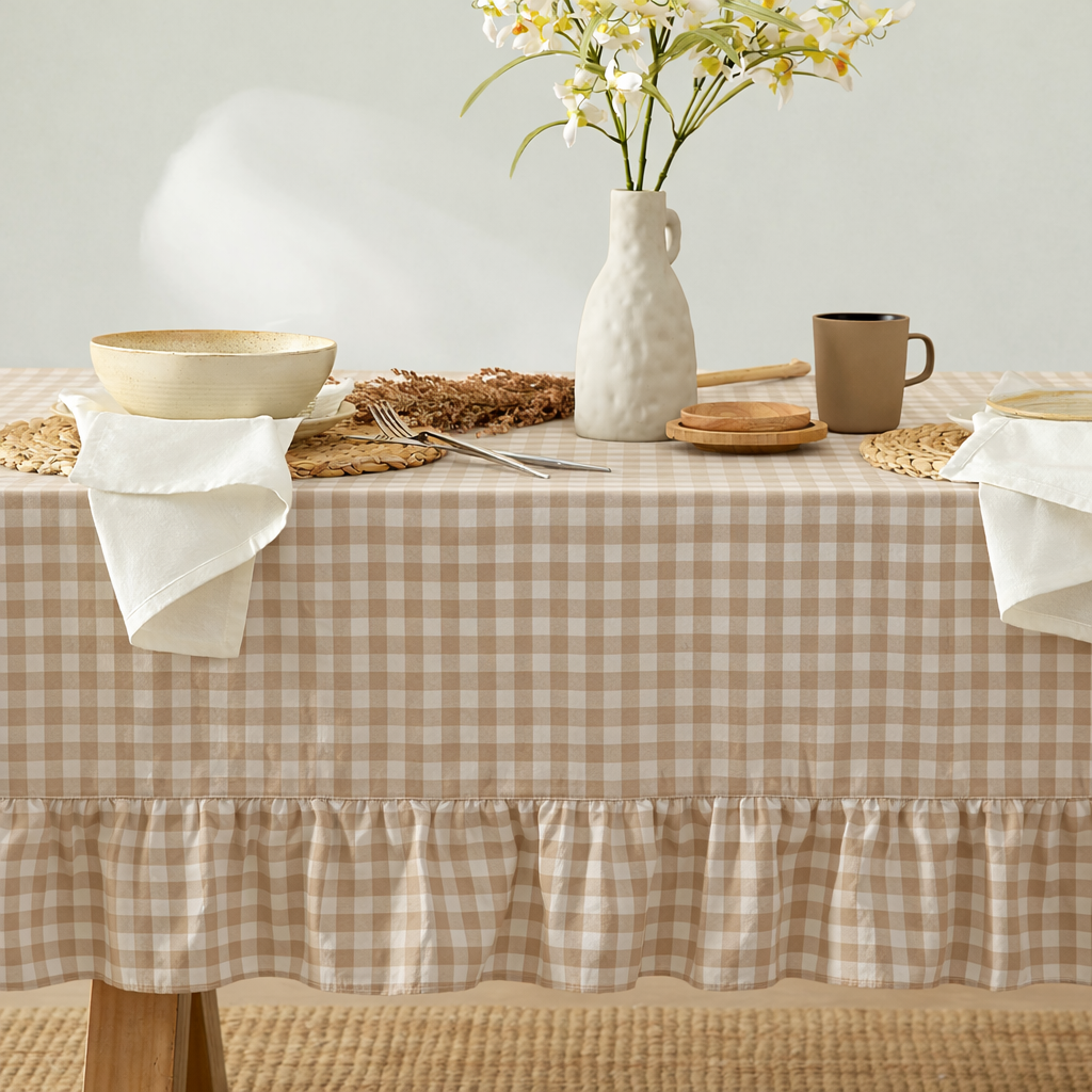 Corcovado Tablecloth (Beige Gingham): 60x102 inch