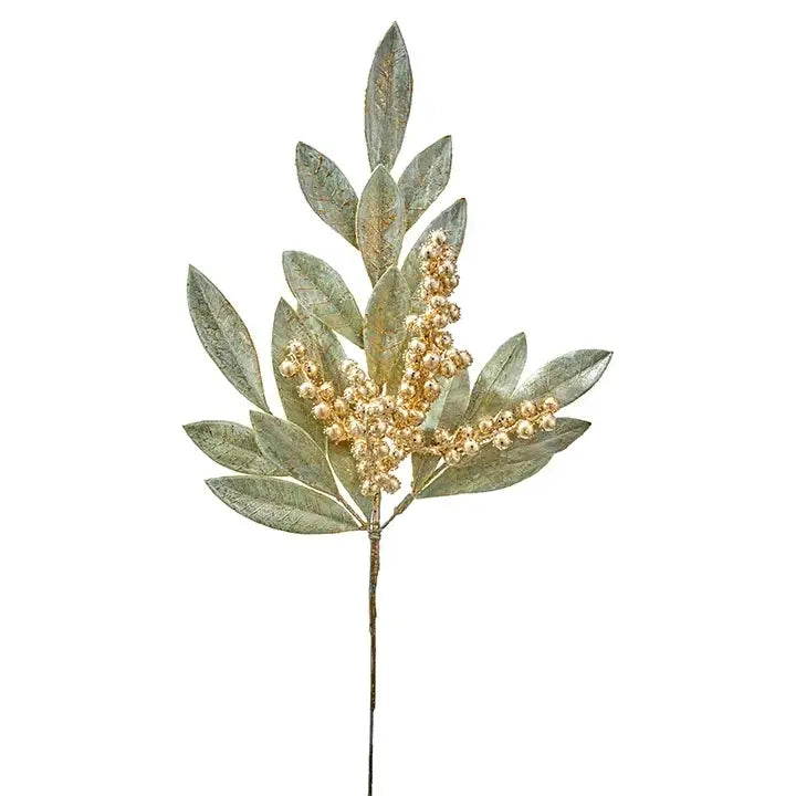 Artificial Bay Leaf Spray with Gold Berries - 18"