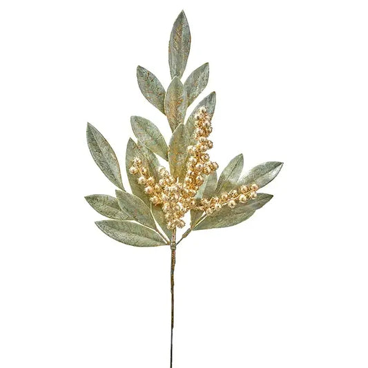 Artificial Bay Leaf Spray with Gold Berries - 18"