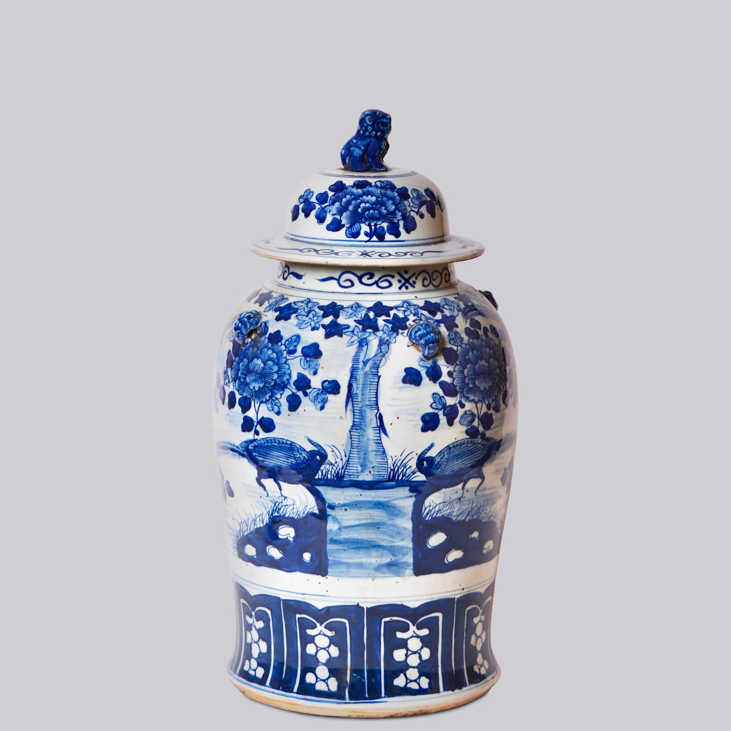 Blue and White Bird and Flower Porcelain Temple Jar