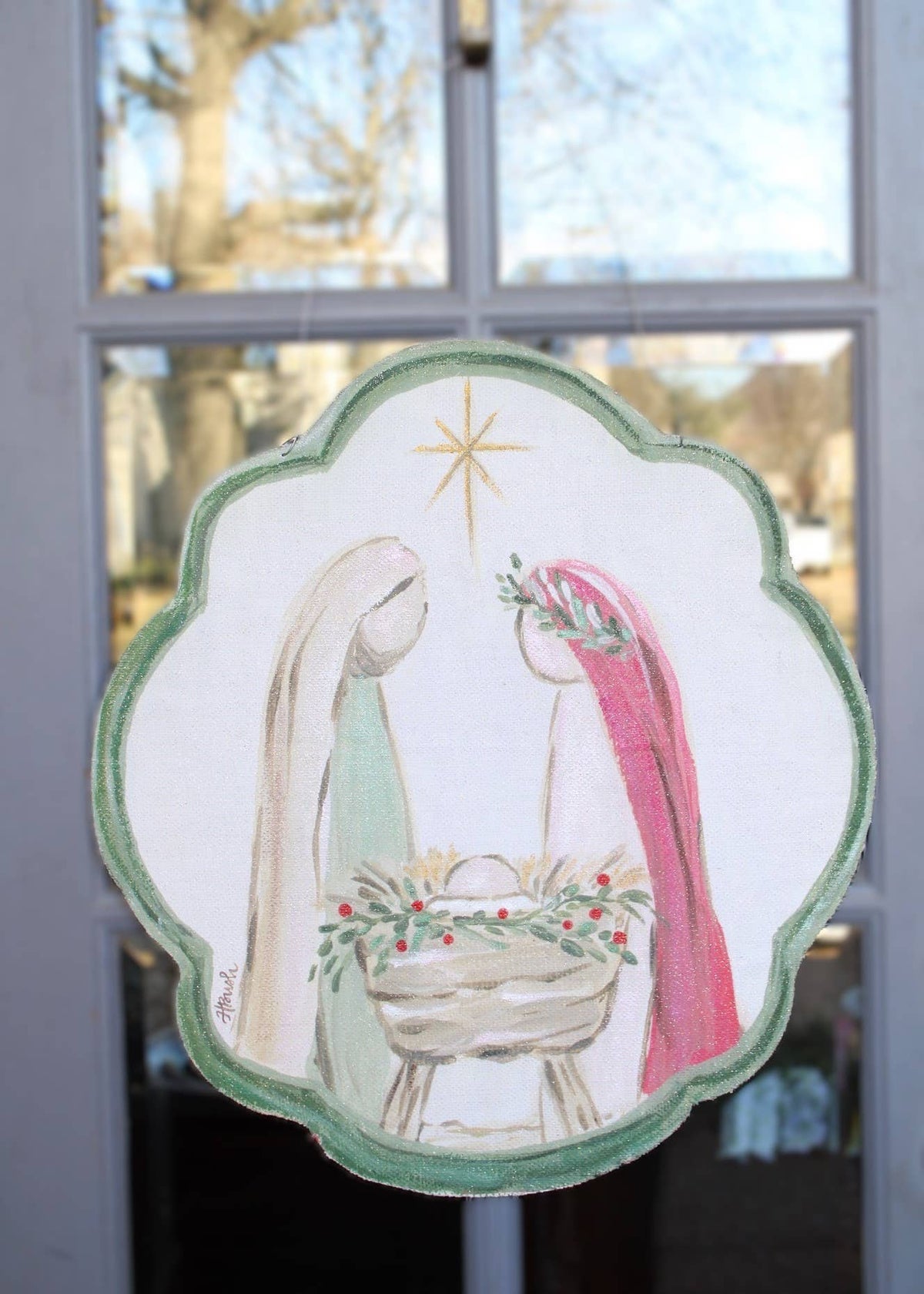 Holy Family Hand-Painted Scalloped Door Hanger