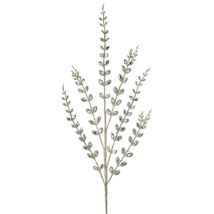 Artificial Jeweled Leaf Spray with Gold/Silver Glitter - 30"
