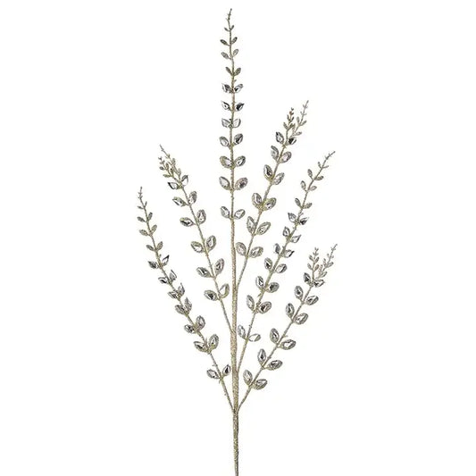 Artificial Jeweled Leaf Spray with Gold/Silver Glitter - 30"