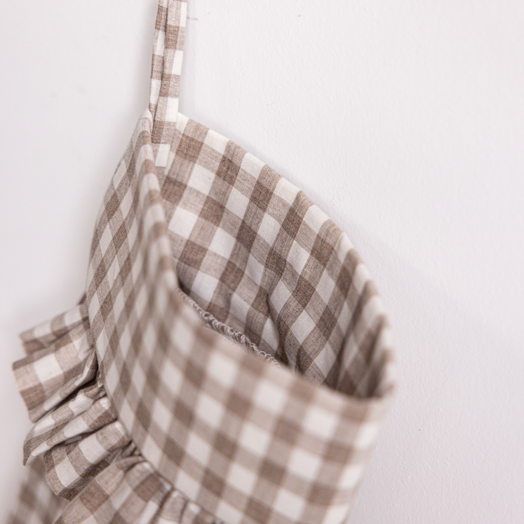 Beige Gingham Holiday Stocking