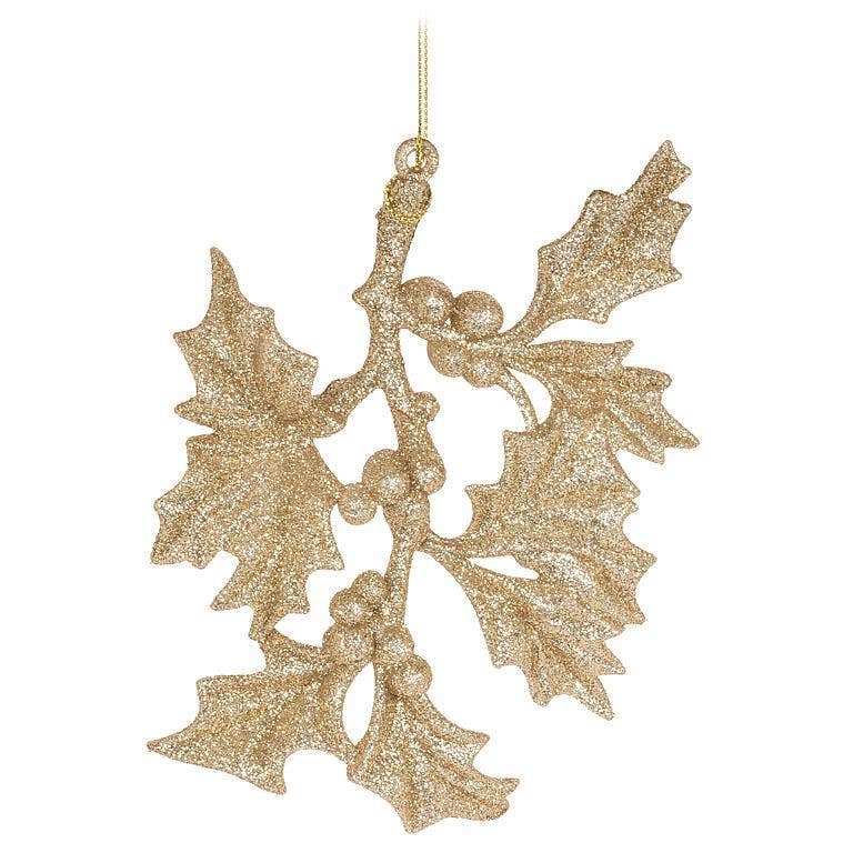 Glitter Holly Leaves Ornament