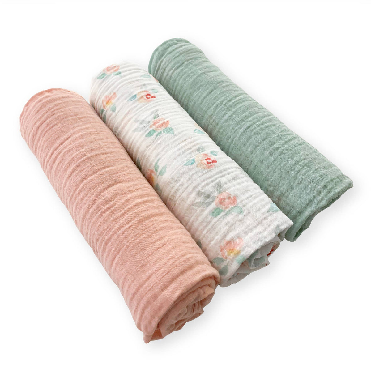 Muslin Swaddles, Set of 3, Watercolor Peachy Pink Floral