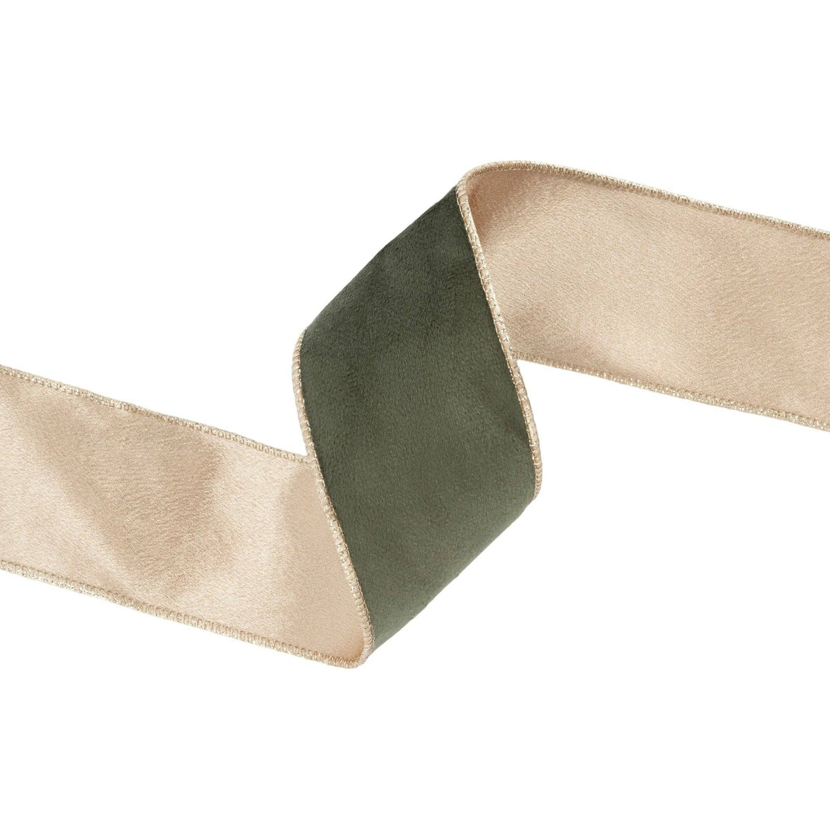 2 1/2" Reversible Classic Velvet Wired Ribbon | Moss/Gold