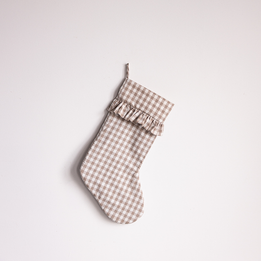 Beige Gingham Holiday Stocking
