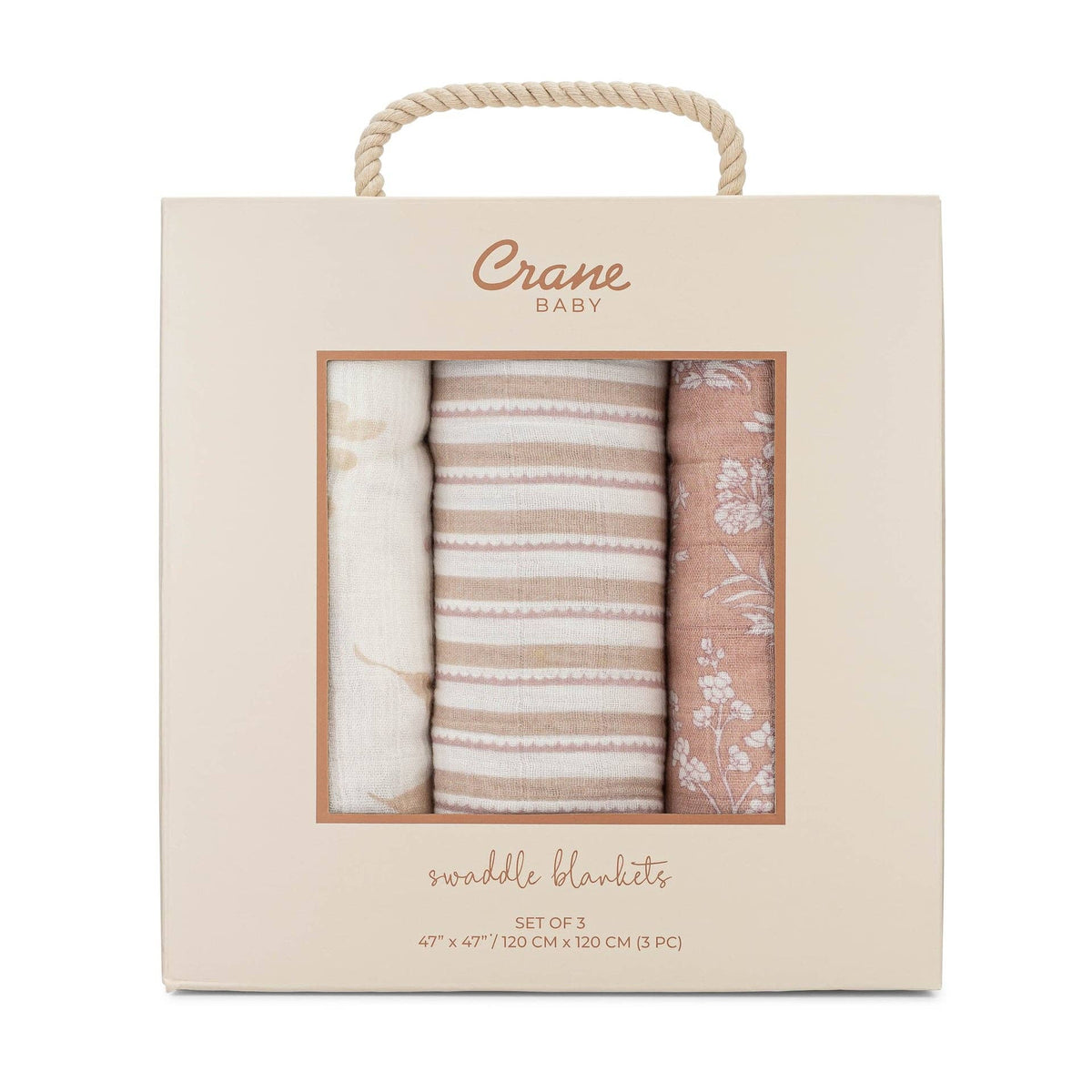 Violet Floral 100% Cotton Muslin Swaddle Blankets (Set of 3)