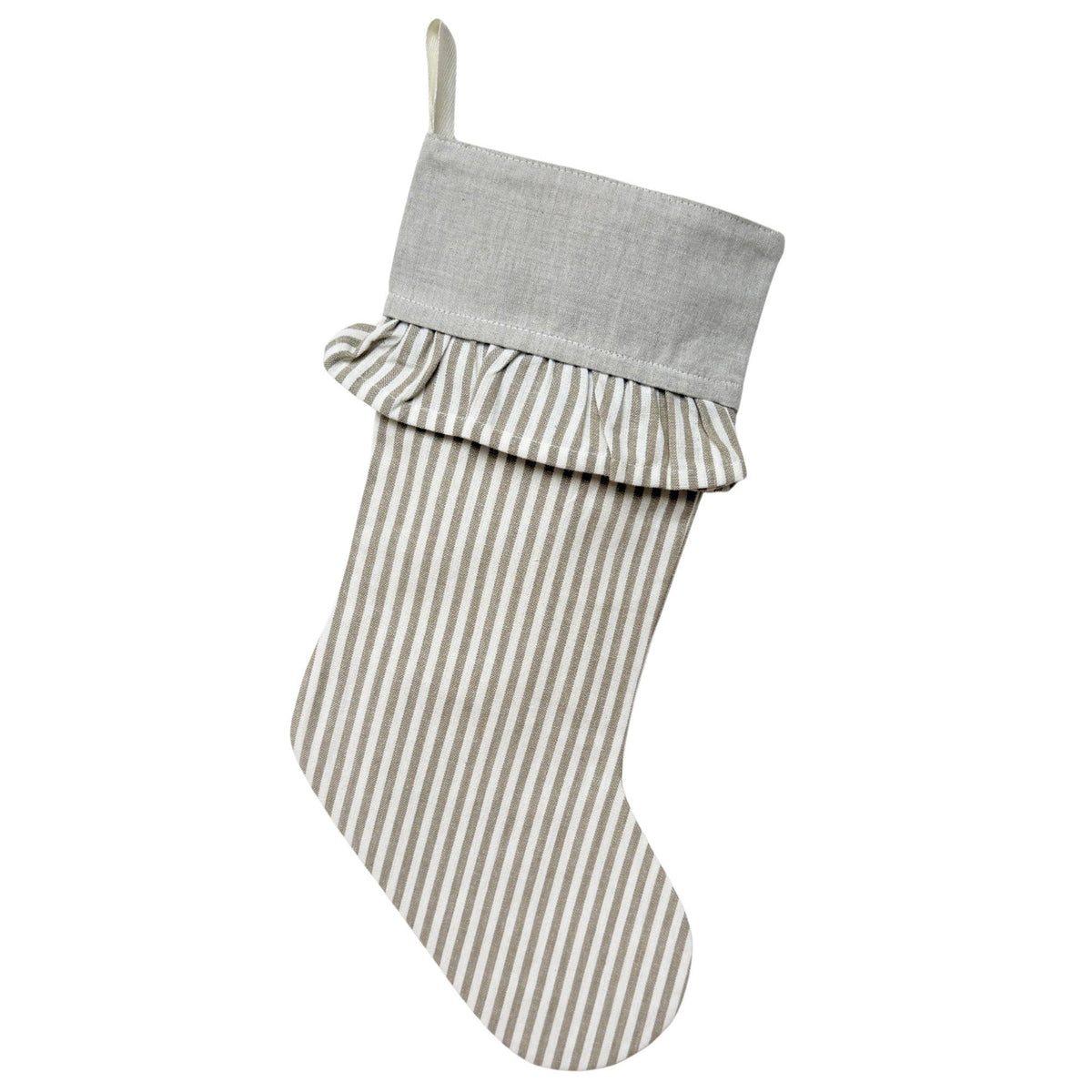 Ticking Stripe Christmas Stocking with Ticking Ruffle- 3 COLORS