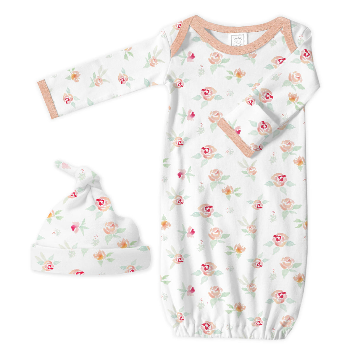 2pc Gift Set - Pajama Gown and Hat - Peachy Pink Floral