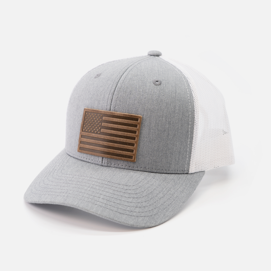 American Flag Hat - Leather Patch Snapback