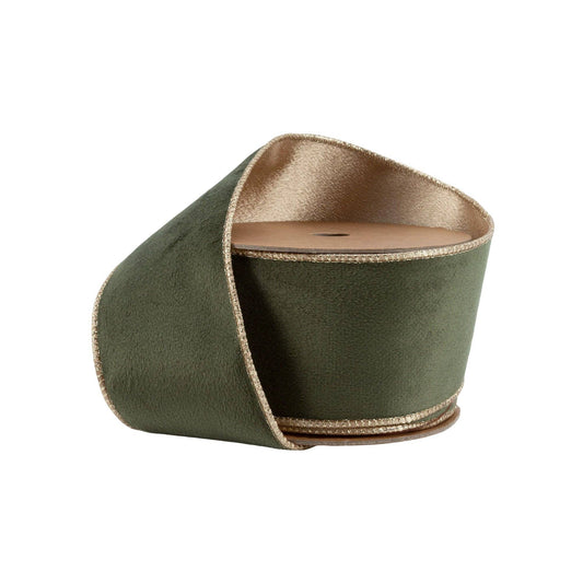 2 1/2" Reversible Classic Velvet Wired Ribbon | Moss/Gold