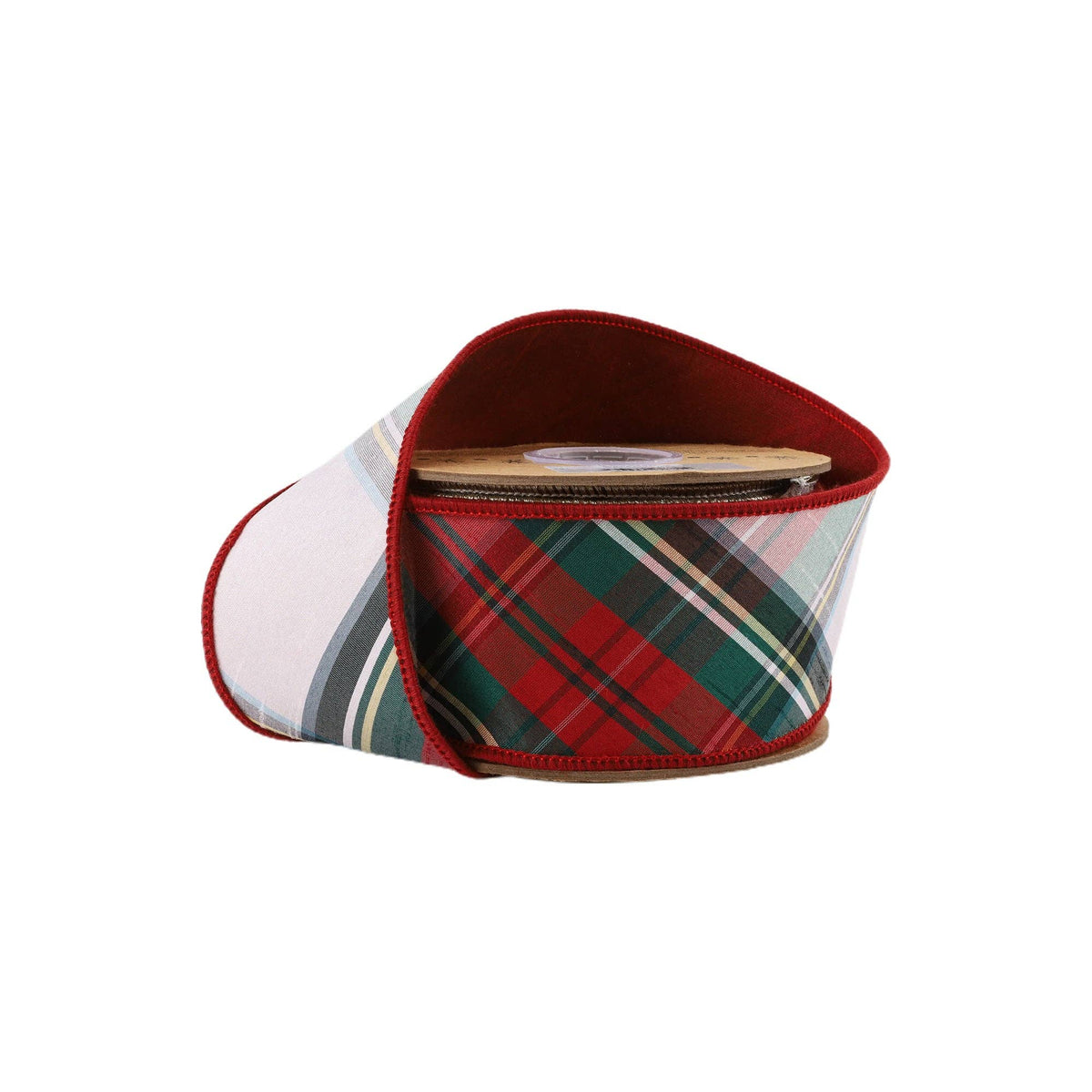 Wired Dupioni Ribbon | Burgundy/Green/White Plaid