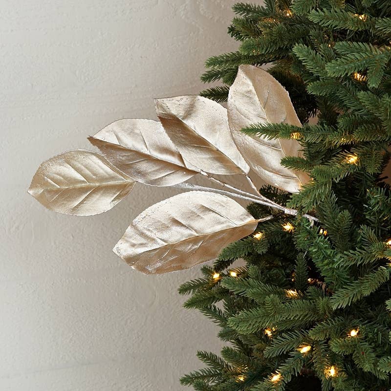 26in Metallic Magnolia Leaves Spray