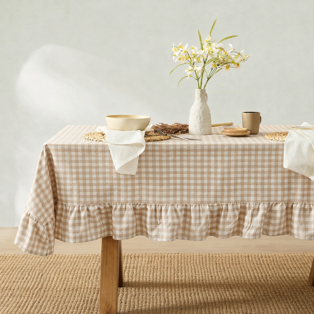 Corcovado Tablecloth (Beige Gingham): 60x102 inch