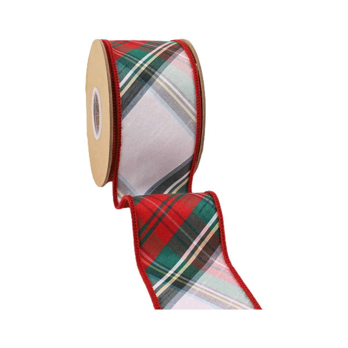 Wired Dupioni Ribbon | Burgundy/Green/White Plaid