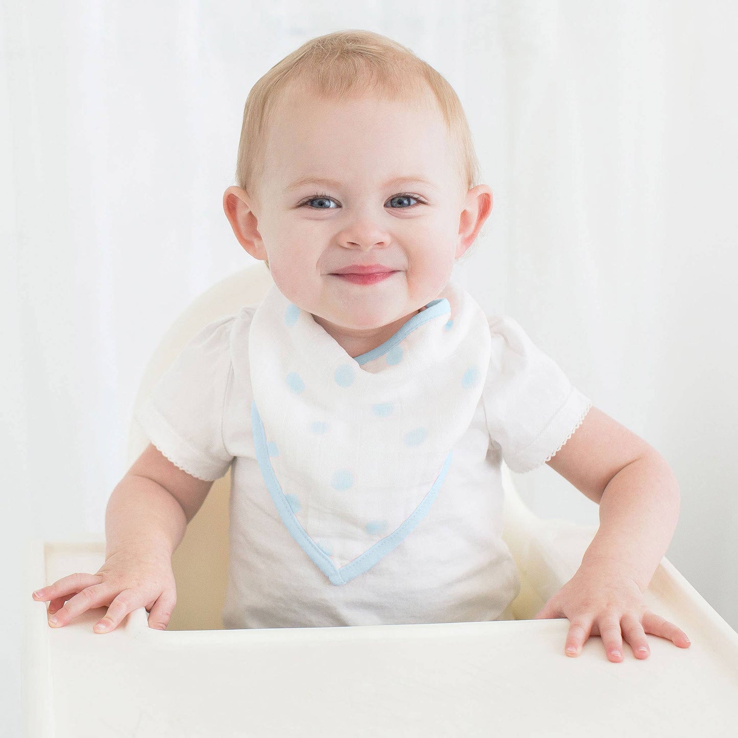 Muslin Bandana Bib, French Dots, Pastel Blue