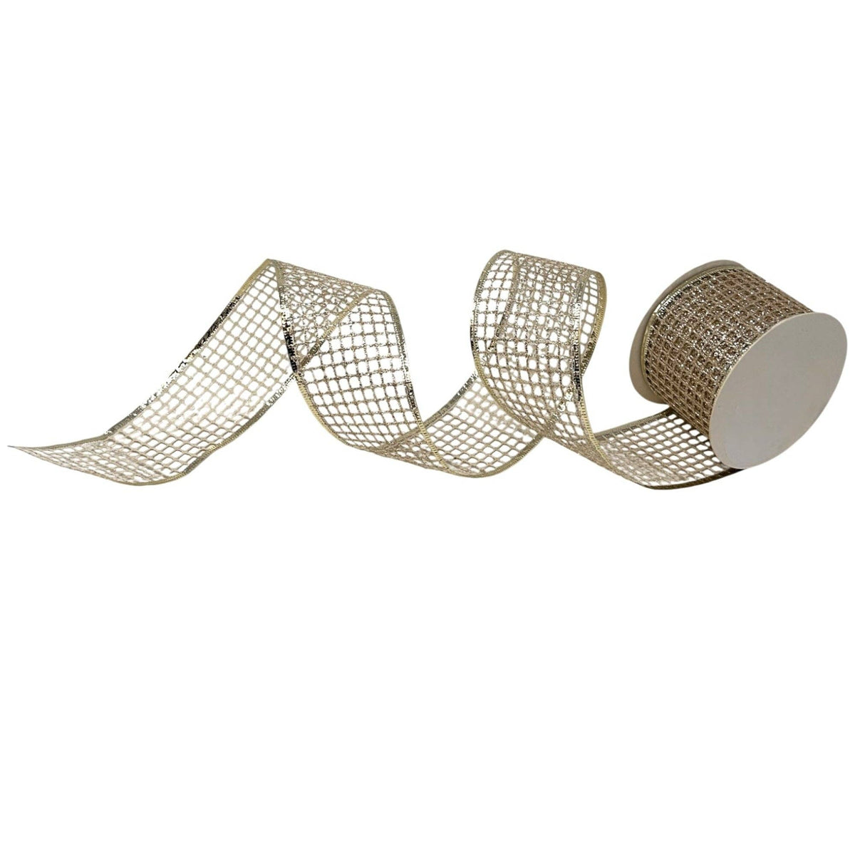 Open Weave Glitter Ribbon w/ Foil 2.5" x 10yd - Champagne