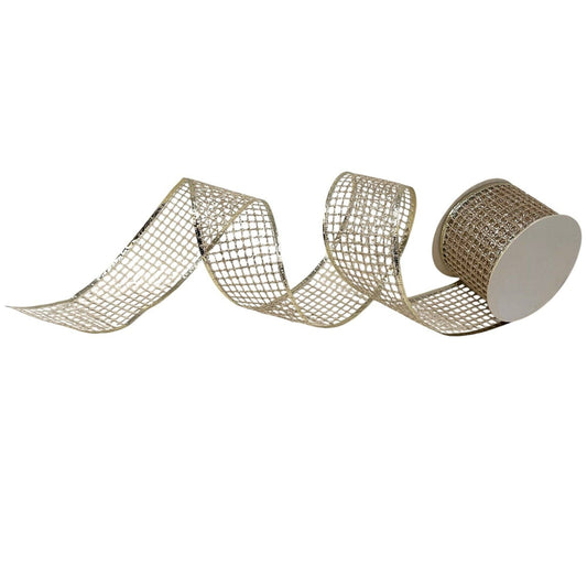 Open Weave Glitter Ribbon w/ Foil 2.5" x 10yd - Champagne