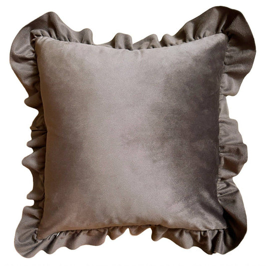 Coffee Velvet-Ruffle Pillow