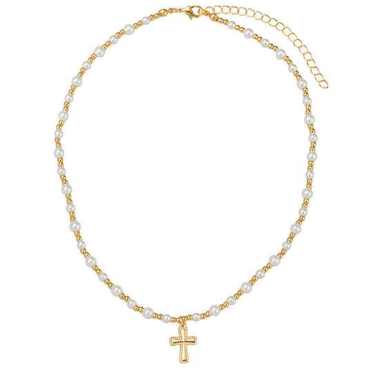 18K Gold Plated & Pearl Alternating Beaded Necklace