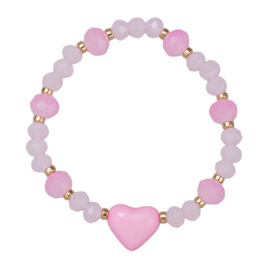 Kids Pink Faceted Beaded Stretch Bracelet with Heart