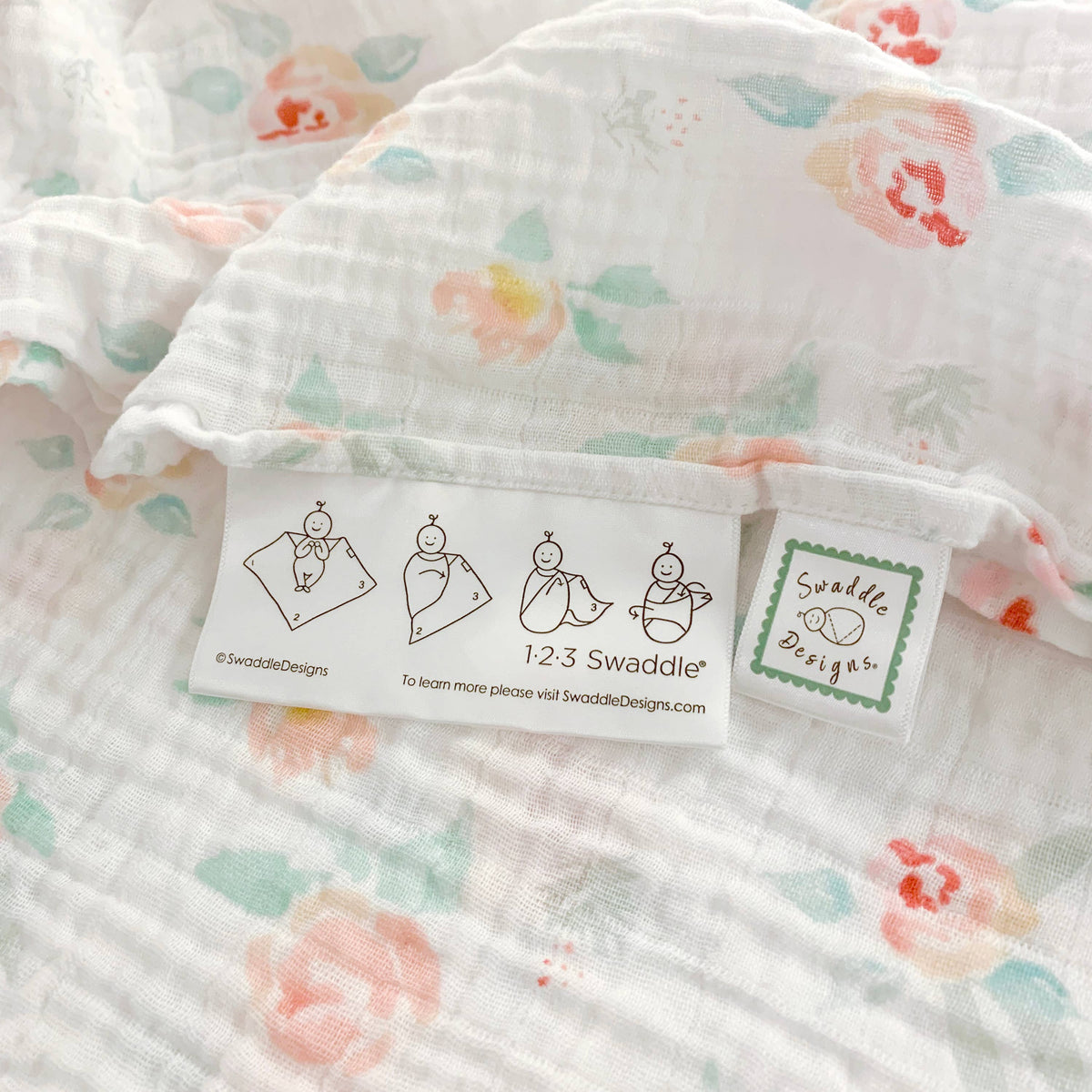 Muslin Swaddles, Set of 3, Watercolor Peachy Pink Floral