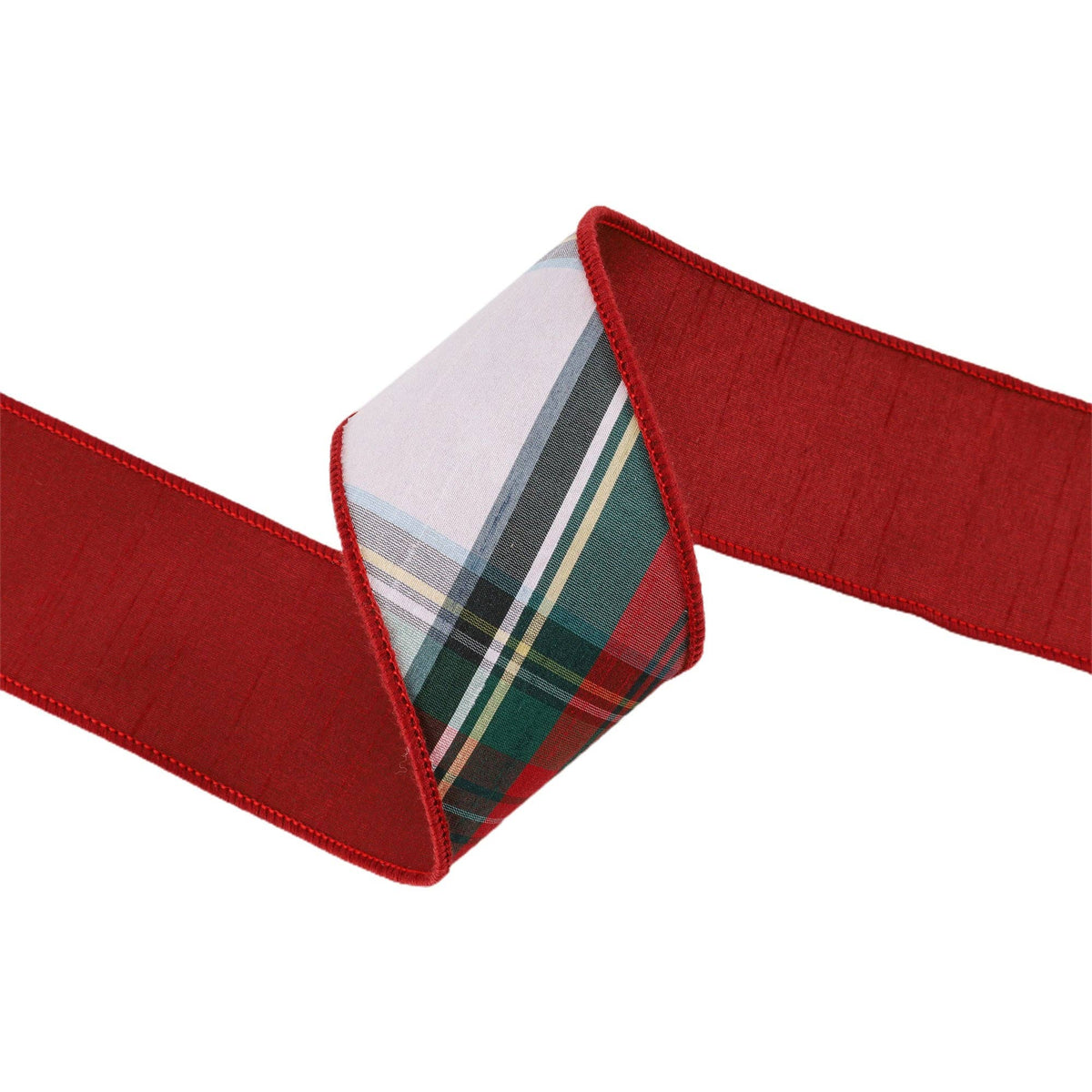 Wired Dupioni Ribbon | Burgundy/Green/White Plaid