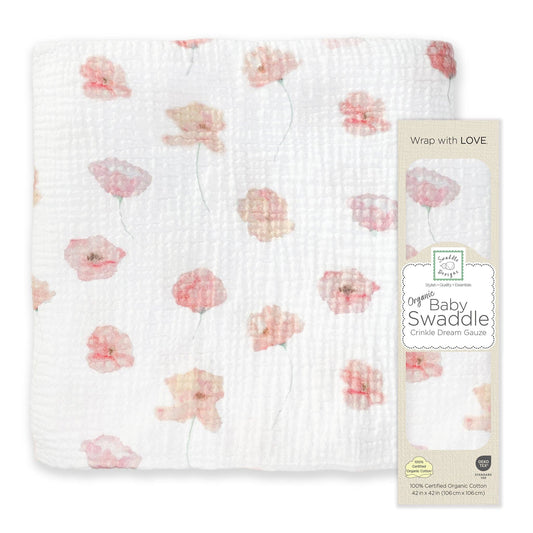 Organic Crinkle Dream Gauze Swaddle Blanket - Watercolor Peach Blush Poppies