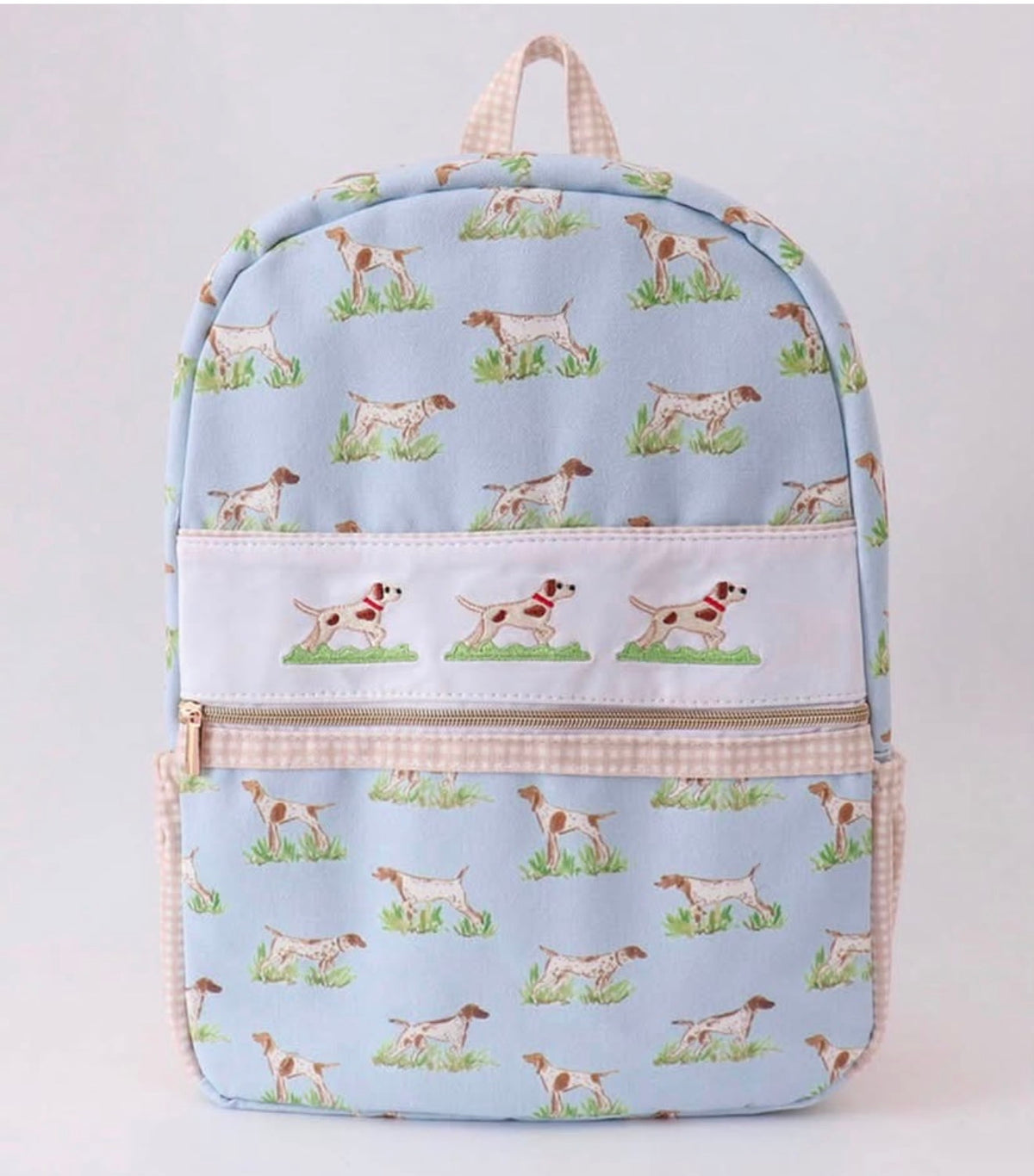 Blue hunting dog embroidery backpack