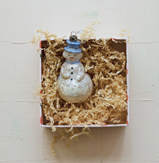 Hand-Painted Mercury Glass Snowman Ornament