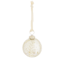 Mercury Glass Ball Ornament with Flocked Pattern & Velvet Ribbon