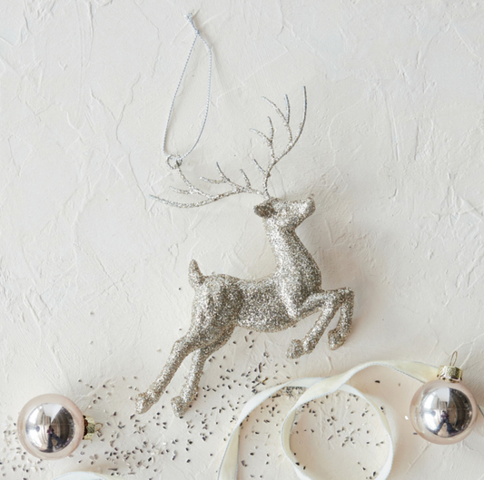Champagne Glitter Reindeer Ornament