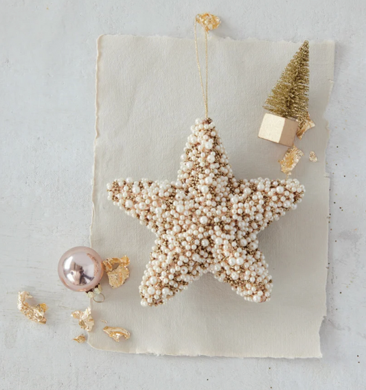 Star Ornament with Faux Pearls, Gold