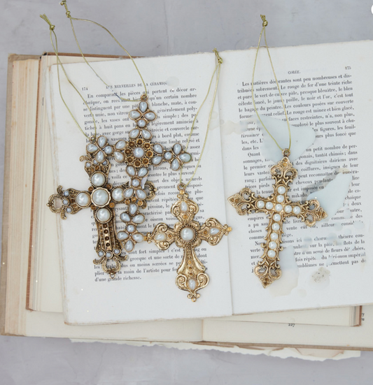 Cross Ornament withPearls, 4 Styles