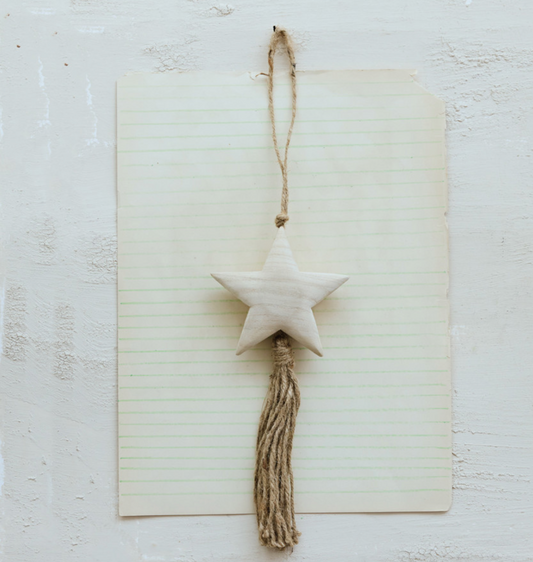 Wood Star Ornament with Jute Tassel