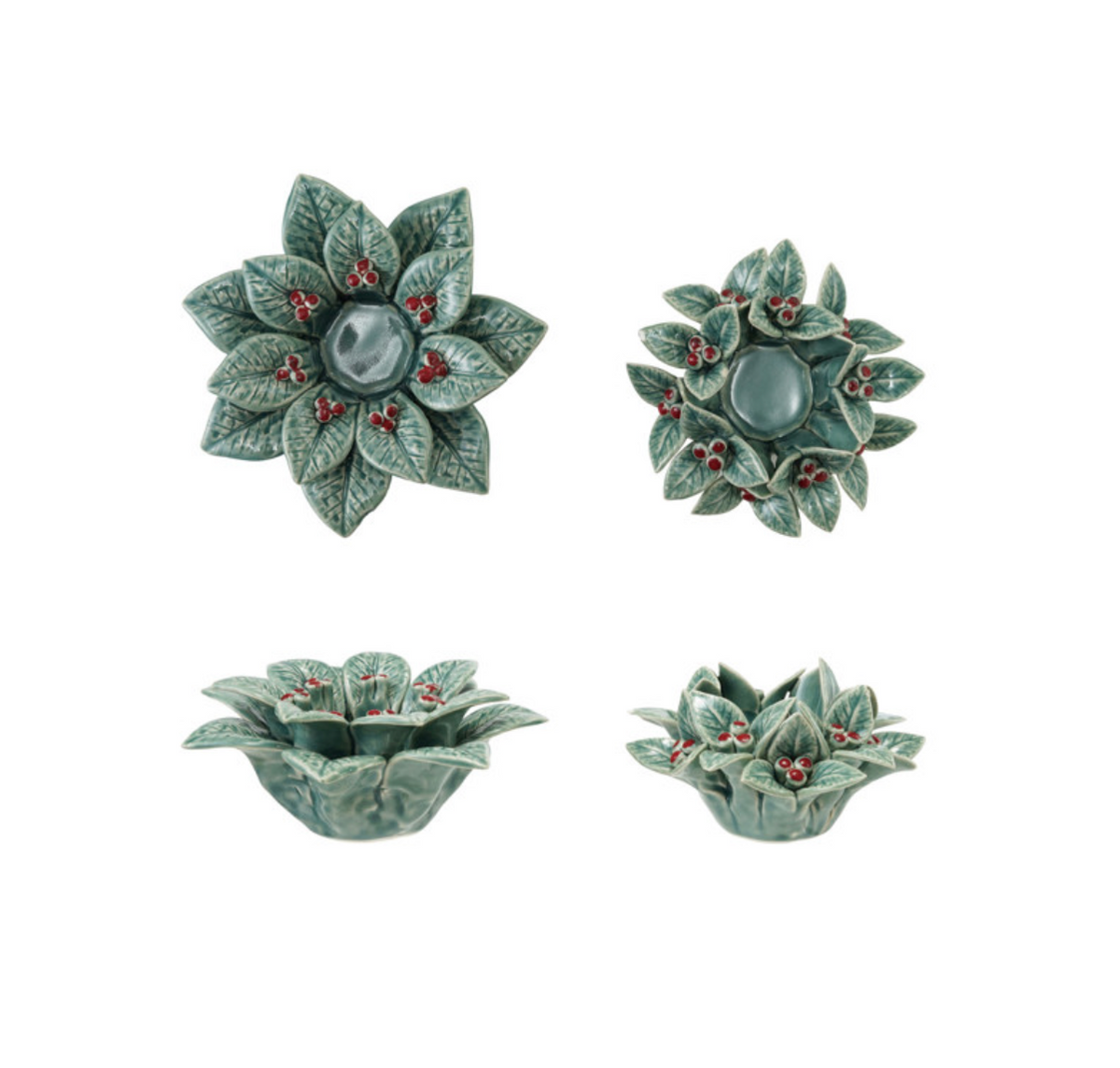 Ceramic Holly Leaves & Berries Shaped Tealight Holder, 2 Styles