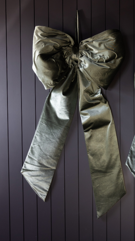 Oversized Sage Velvet Bow-Large
