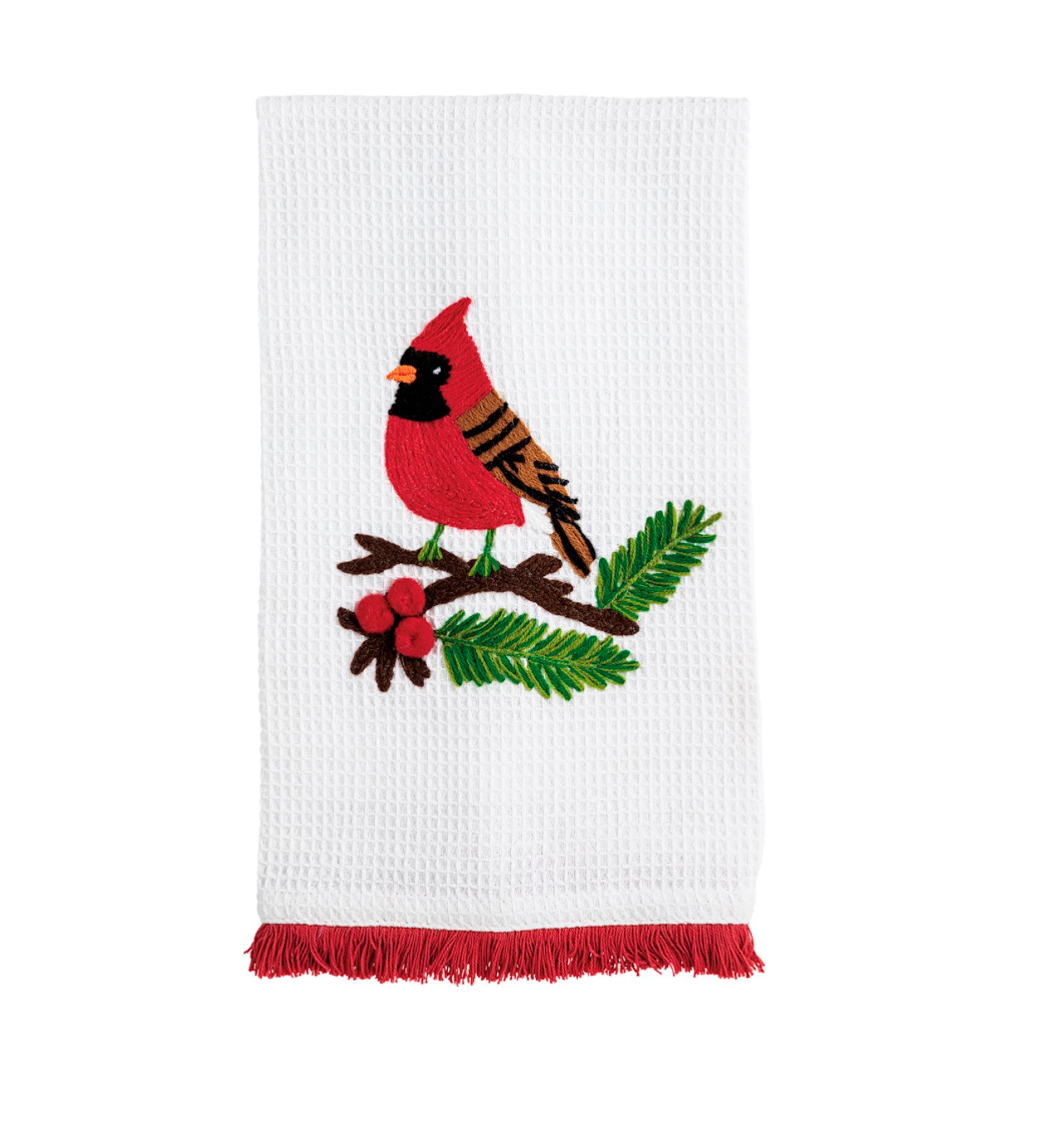 Christmas Cardinal Embroidered Hand Towel