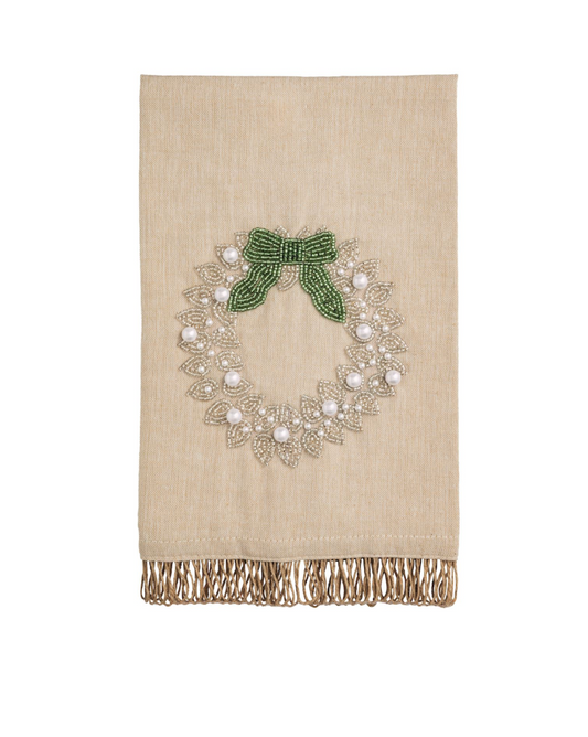 Pearl Wreath Beaded Christmas Hand Towel