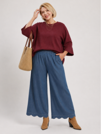 Harper Scallop Pants – (Denim)-Curvy