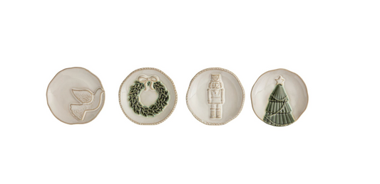 White Christmas Ceramic Tidbit Plates
