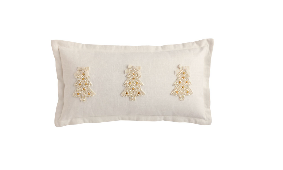 Pearl Christmas Tree Embroidered Lumbar Pillow